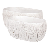 Obal betonový - truhlík, sada 2ks, motiv bílý list.