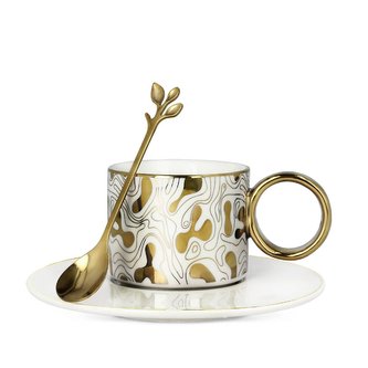 Šálek | NILA | bílo-zlatý s podšálkem a lžičkou | 0,15 l | AW21 810577
