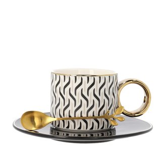 Šálek | NILA | černobílý s podšálkem a lžičkou | 0,24 l | SS22 830551