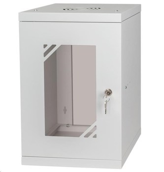 LEXI-Net 10" nástěnný rozvaděč Basic 9U, šířka 292mm, hloubka 280mm, skleněné dveře, bez zad, rozložený, šedý