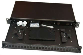 Optická vana výsuvná 1U, 24x SC simplex (24x LC duplex, 24x E2000) s kazetou pro 24 svarů, černá
