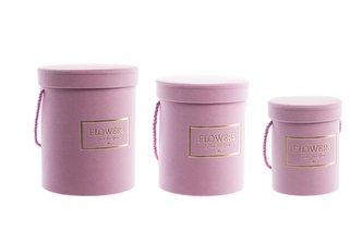 Flower box světle růžový sametový, sada 3 ks