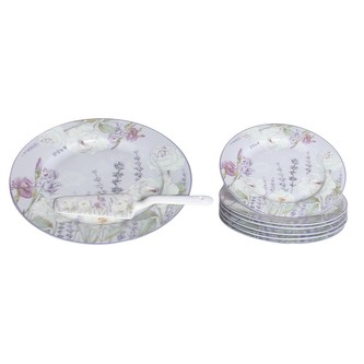 HOME ELEMENTS Dortový set: dortový talíř, 6 x talíř, dortová lžíce, Levandule