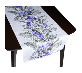 Ubrus BĚHOUN - macešky - fialová, šedá - 50x140 cm