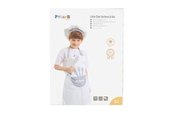 Kuchařská sada, zástěra + čepice Kuchtík, bílá/šedá