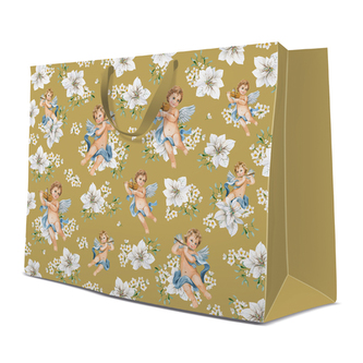 Dárková taška PAW Angels in Flowers Gold, maxi - 54x44x16 cm