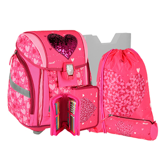 Školní batoh - 5-dílný set NEW START 3D s LED osvětlením - Red Heart