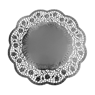 Krajky dekor. kulaté 33 cm stříbrné (4 ks v bal.)