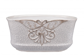 Keramický květináč oválný Antik béžový popraskaný 14x30,5x17 cm