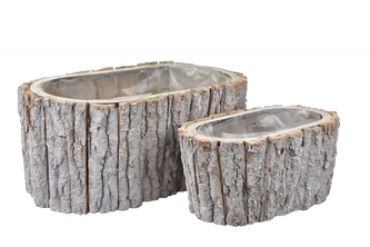 Dřevěný oválný květináč z kůry sada 2 ks