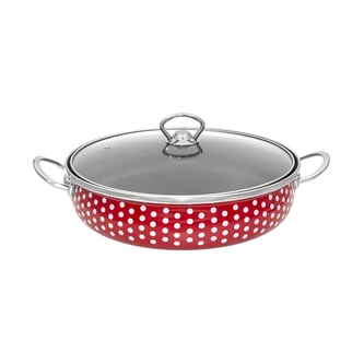 Pánev smalt ¤28x8cm 2 ucha s poklicí  PUNTÍKY