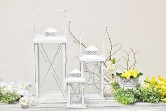 Kovová lucerna bílá, sada 3 ks