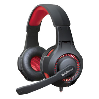 Defender Warhead G-450, sluchátka s mikrofonem, ovládání hlasitosti, černo-červená, uzavřená, podsvícená, USB