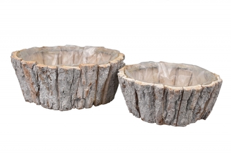 Dřevěný kulatý květináč z kůry sada 2 ks