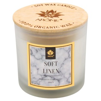 ARÔME Svíčka 400 g s dřevěným knotem a víčkem, Soft Linen