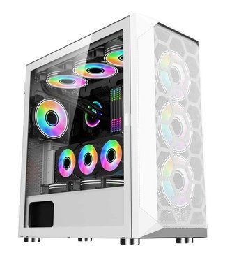1stCOOL skříň Wind Storm White MiddleTower, AU, USB3.0, bez zdroje, RGB fan, průhledná bočnice, bílá
