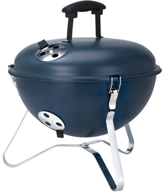 Přenosný gril na dřevěné uhlí s víkem 37 cm tmavě modrá