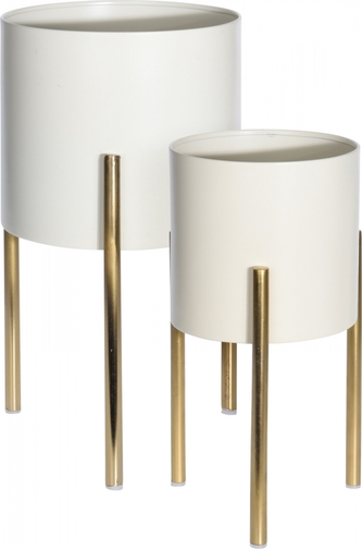 Stojan na květiny bílo-zlatý, sada 2 ks