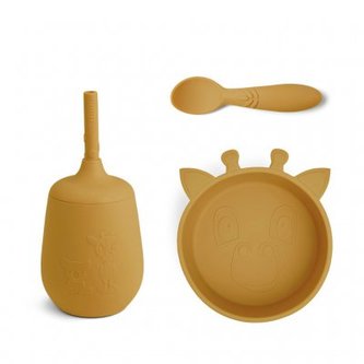 NUUROO Blue Silikonový jídelní set Dusty Yellow