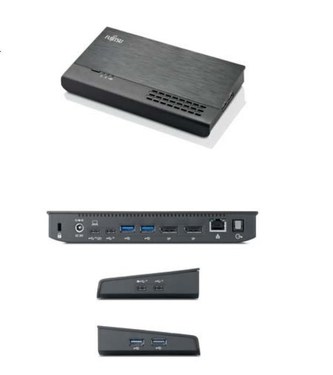 FUJITSU portreplikator PR09 USB-C - RJ45 WOL 2xDP 4xUSB3.1+3xUSB-C - AC/DC Adapter 20V, 120W, EU-power cord, 1,8m