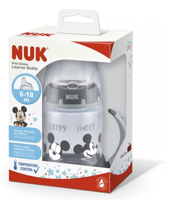 NUK učící láhev s kontrolou teploty Mickey 150 ml