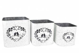 Plechový květináč Love birds, sada 3 ks