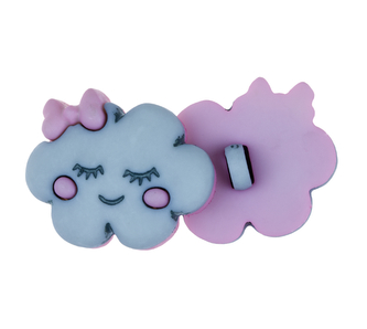 Knoflík - balení po 2ks - obláček s růžovou mašlí - cca 22x18 mm