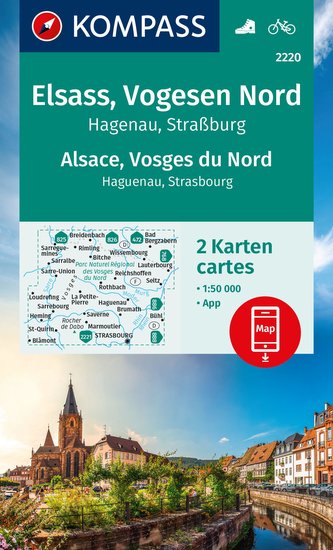 KOMPASS Wanderkarten-Set 2220 Elsass, Vogesen Nord, Hagenau, Straßburg / Alsace, Vosges du Nord, Haguenau, Strasbourg (2 Karten)
