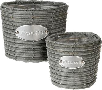 Proutěný košík Flowers PP šedý, sada 2 ks