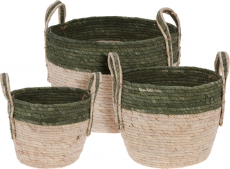 Přírodní koš zelený s uchy sada 3 ks
