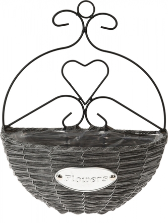 Proutěný košík na zavěšení Flowers PP antracit