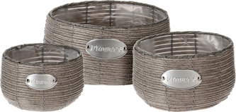 Proutěný košík Flowers PP taupe, sada 3 ks