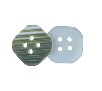 Knoflík - balení po 10ks - bílý s khaki proužky - 13,5x13,5 mm