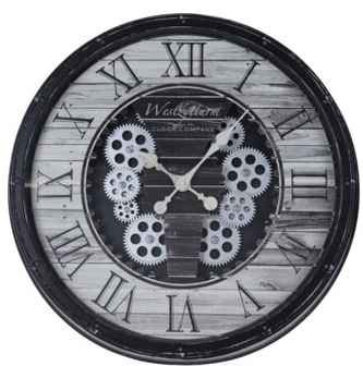 Industriální hodiny s otevřeným strojkem 50 cm, černé