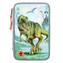 Penál 3 patra s výbavou Dino World, Šedo-modrý, T-Rex, světelný efekt
