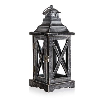 HOME DECOR Lucerna dřevěná s plechovou střechou 13 x 13 x 33 cm