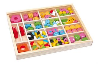 Small Foot Sada dřevěné navlékací korálky s obrázky