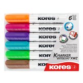 K-MARKER, Popisovač na bílé tabule, zkosený hrot 3-5 mm, mix 6 barev (růžová, tyrkysová, oranžová, hnědá, fialová, světle zelená)