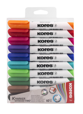 K-MARKER, Popisovač na bílé tabule, zkosený hrot 3-5 mm, mix 10 barev (černá, červená, zelená, modrá, růžová, tyrkysová, oranžová, hnědá, fialová, světle zelená)