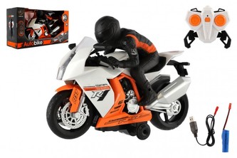 Motorka RC plast 28cm 2,4GHz na dálkové ovl. na bat., dobíj. pack se světlem, zvukem v krab. 39x22cm