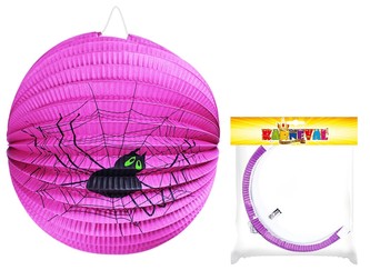 Lampion Halloween kulatý, fialový - pavouk, 25cm