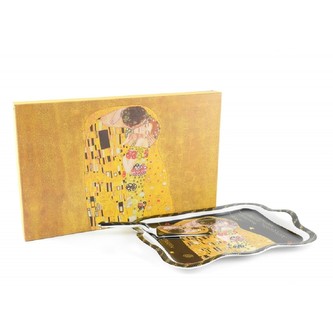 HOME ELEMENTS Talíř s náčiním na dort 35 cm, Klimt, Polibek tmavý