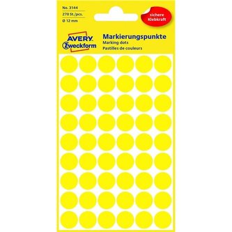 Kulaté etikety Avery, žluté, průměr 12 mm, 270 ks