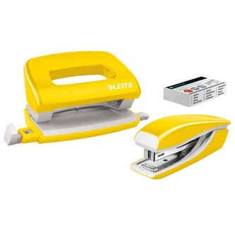 Sada mini sešívačky a děr. Leitz WOW - žlutá