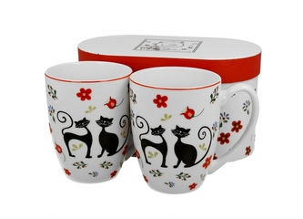 Porcelánový hrnek Etno cats 380 ml, sada 2 ks v dárkovém boxu