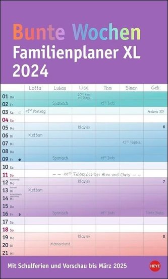 Bunte Wochen Familienplaner XL 2024