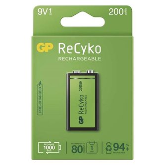 Nabíjecí baterie GP ReCyko - článek,9V,200mAh,1ks