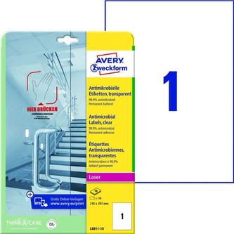 Antimikrob. etikety Avery Zw.,transp.,210 x 297mm