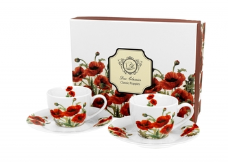 Porcelánový hrnek espresso s podtalířkem Classic poppies 110 ml, sada 2 ks v dárkovém boxu