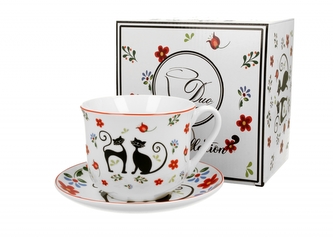 Porcelánový hrnek s podtalířkem Etno cats 470 ml v dárkovém boxu